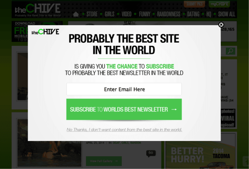 Chive Exit Popup