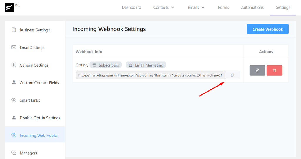 New webhook setting
