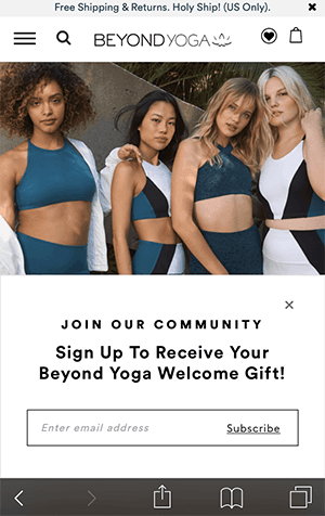 Beyond Yoga Mobile Popup