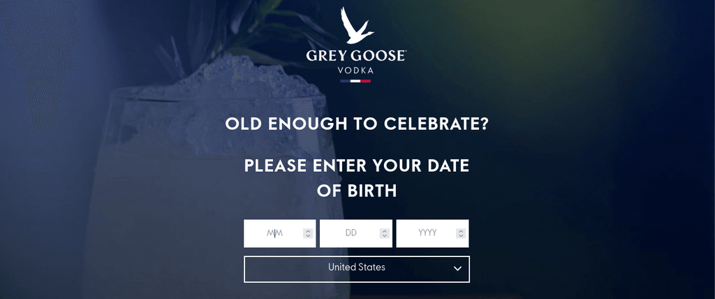 Grey Goose age verification popup