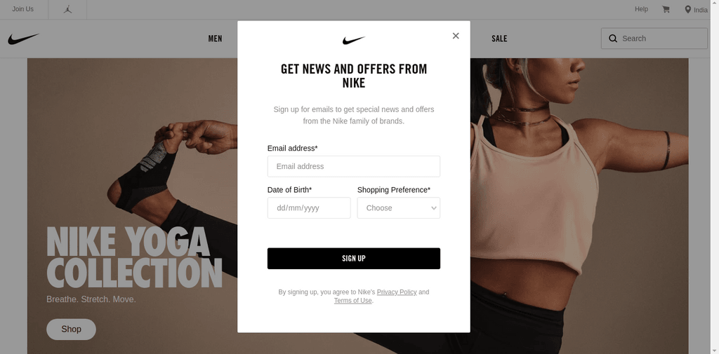 Nike Exit Popup Example