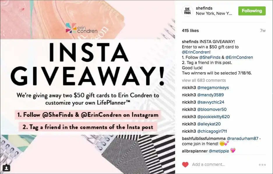 Insta Giveaway Campaign Example