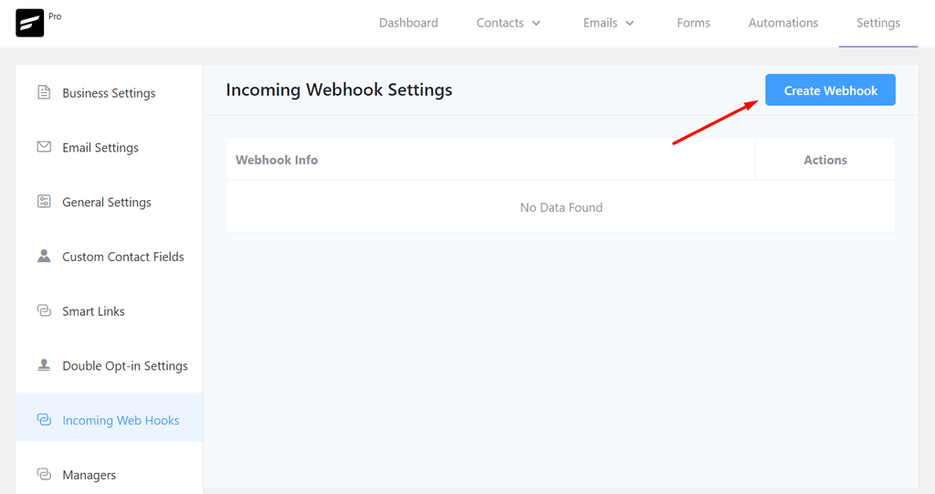 Webhook setting