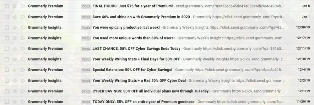 Grammarly Cyber Monday Emails