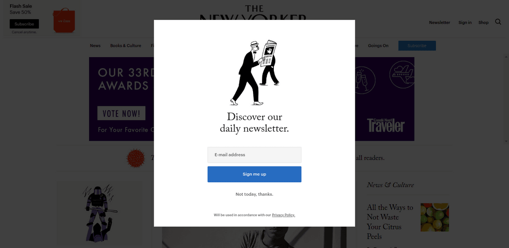 The New Yorker Popup Example